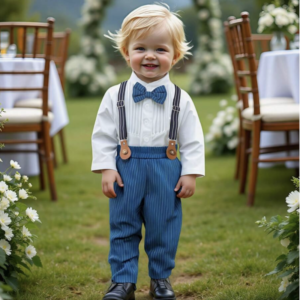 Baby Boy Gentleman Outfit Baby Boys Clothes Long Sleeve Bowtie Shirt + Comfortable Bib Stripe Overalls Pants Set,The Front Chest Is Designed With Pleats, Delicate And Textured, Elegant Yet Li