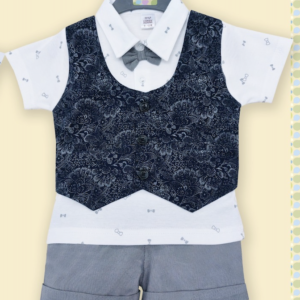 Baby boys / white t-shirt with navy blue westcort with short ( 3pcs)