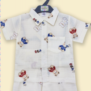 Baby boys bear printed casual shirt and short light yellow  (2pcs)