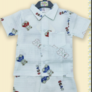 Baby boys bear printed casual shirt and short light green (2pcs)
