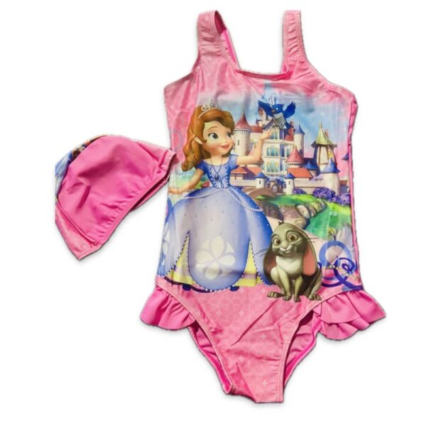 Pink Princess printed swimwear with cap