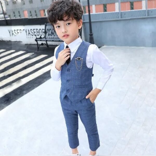 Boys Blue Checkered Sleeveless Formal Set