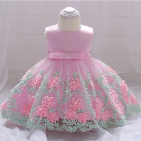 Girls Pink Sleeveless Floral Print Party Dress