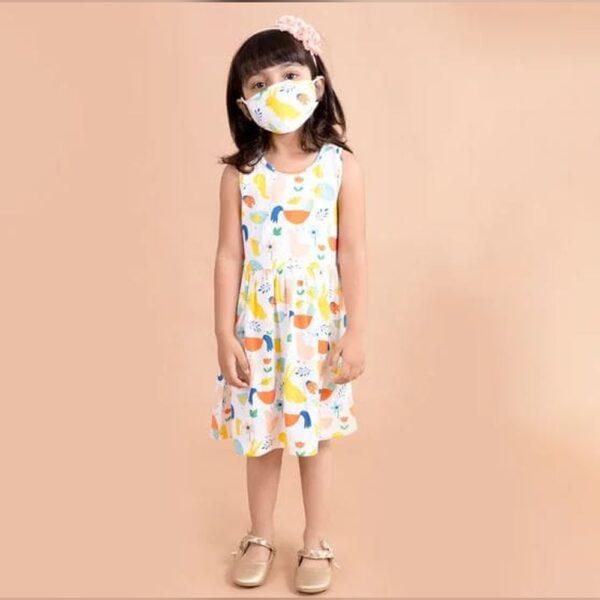 Girls White Sleeveless All-Over Print Casual Dress