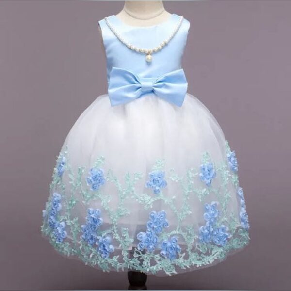 Girls Blue Sleeveless Solid Party Dress