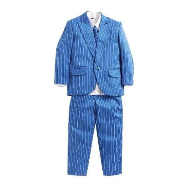 Boys Blue Stripes Print Full-Sleeve Set