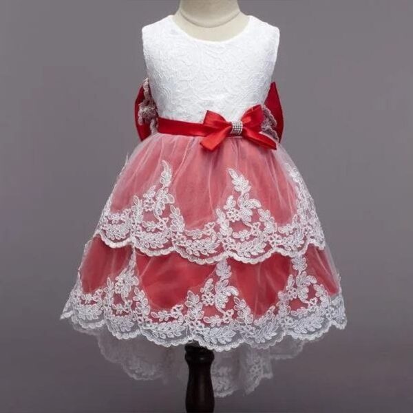 Girls Red Sleeveless Floral Print Party Dress