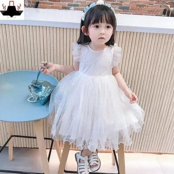 Girls White Applique Casual Dress