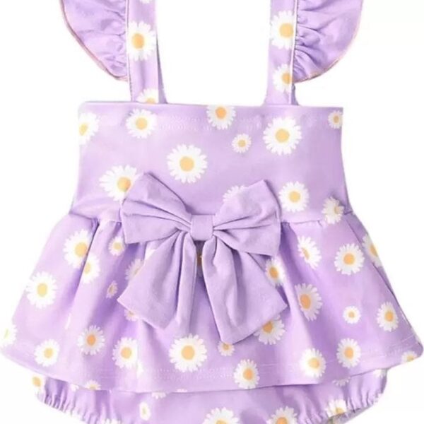 Girls Purple Floral Print Sleeveless Onesie
