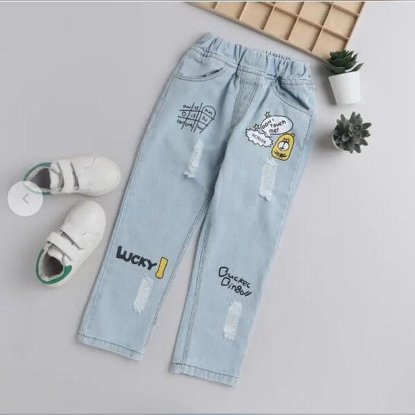 Boys Blue Text Print Jeans