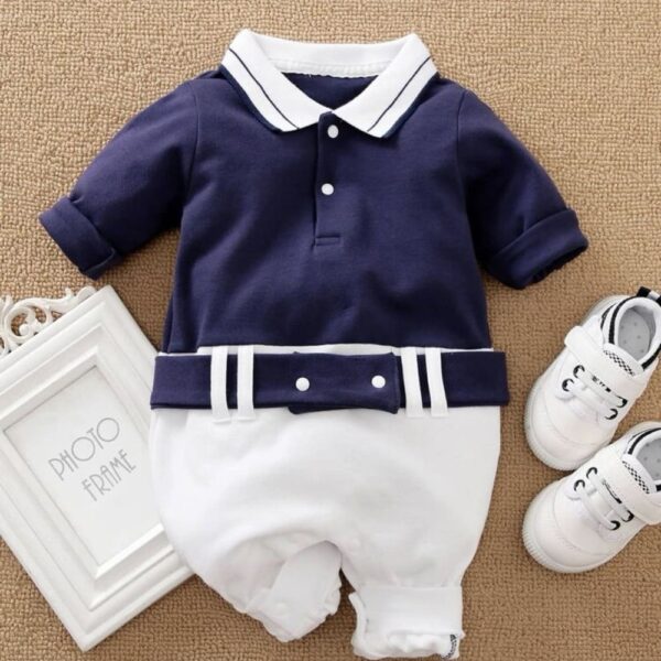 Baby Boy Two Tone Half Button Placket Jumpsuit