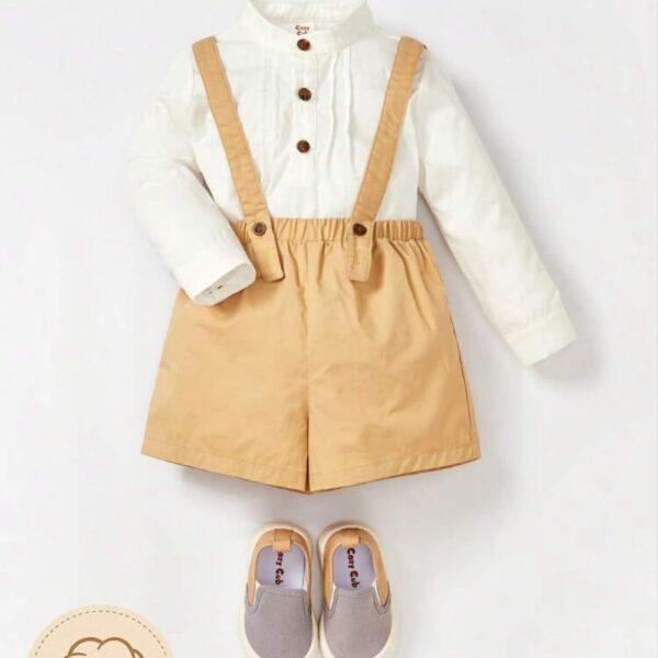 Baby Mock Neck Shirt & Pinafore Shorts