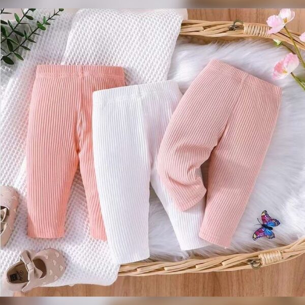 Comfortable 3 pc pack Ribbed Solid Baby Pants Leggings