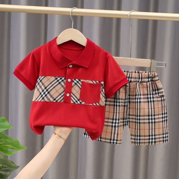 Checked printed Red shirt and shorts set