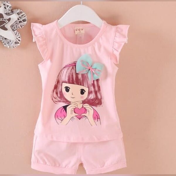 Bow hanging baby pink top and shorts set