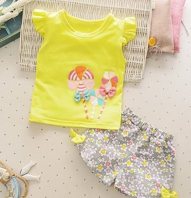 Yellow girls top and shorts set
