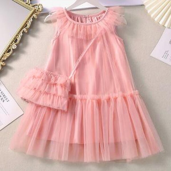 Girls Pink Ruffled Sleeveless Casual Dress