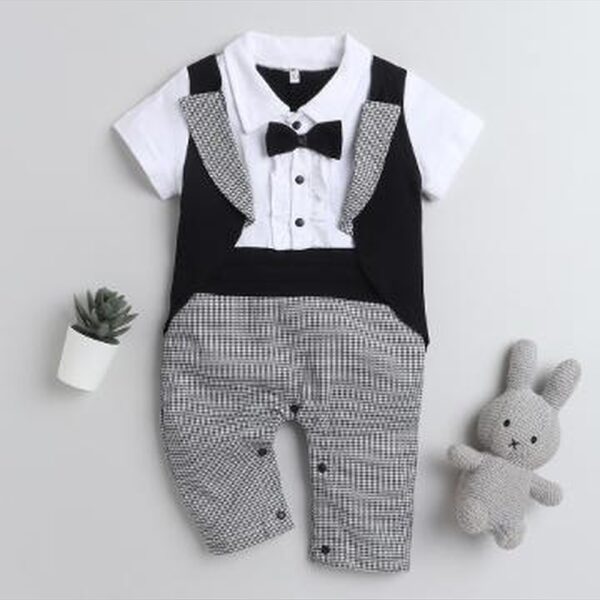 Boys Gray Houndstooth Romper