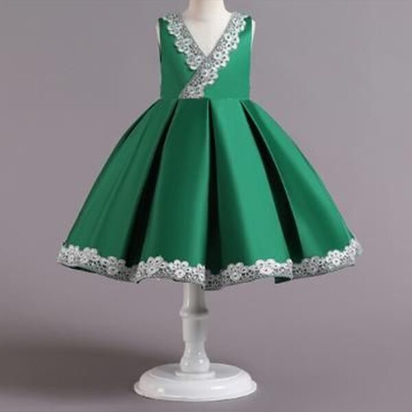 Girls Green Solid Sleeveless Party Dress