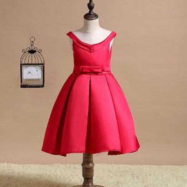 Girls Red Sleeveless Solid Party Dress