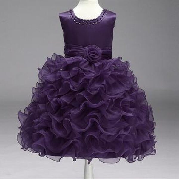 Girls Purple Sleeveless Ruffled Party Dress