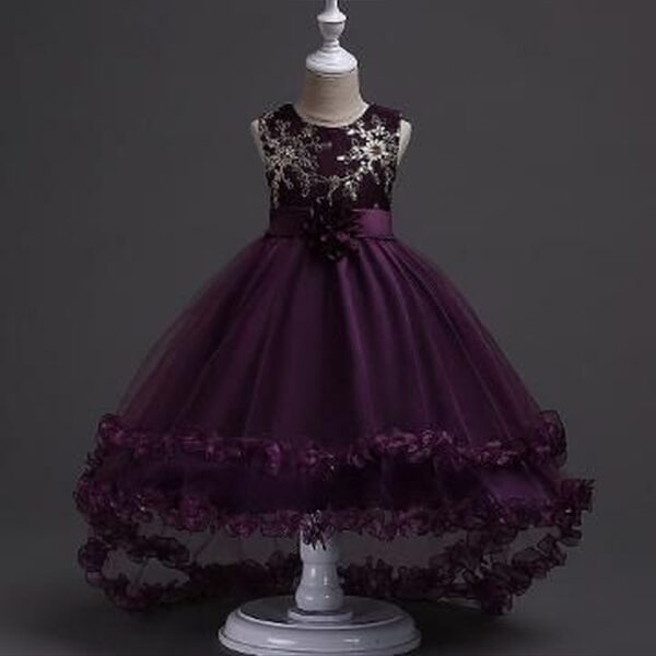 Girls Purple Sleeveless Solid Party Dress