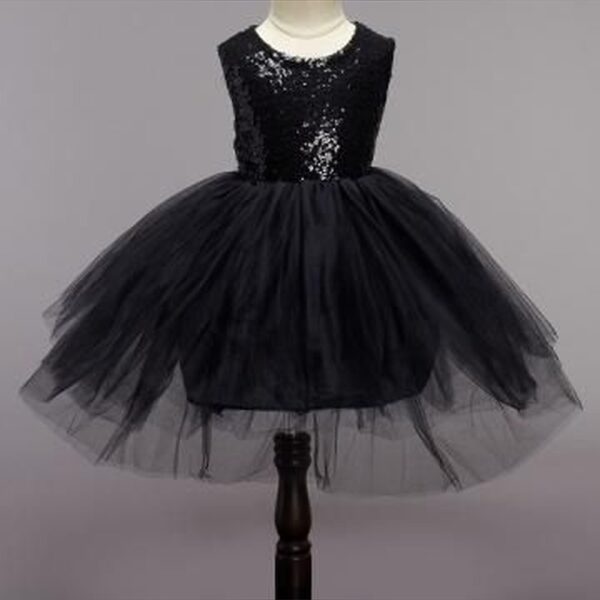 Girls Black Sleeveless Solid Party Dress