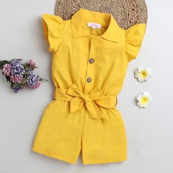 Girls Yellow Solid Playsuit