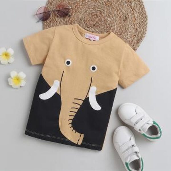 Boys Khaki Graphic Print  Slim Fit  T-shirt