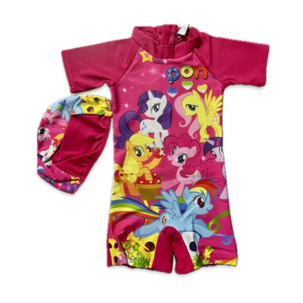 Pink Unicorn printed Girls with sleeve swim wear with cap