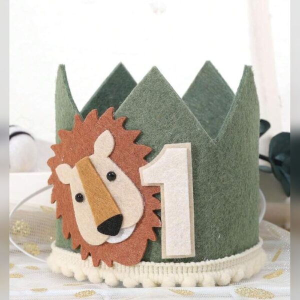 1st Birthday Lion Crown Decoration Hat, Birthday Border Crown Hat, Party Decoration Supplies - Random