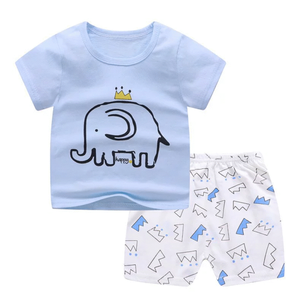 Baby boy or girl casual wear elephant printed t-shirt with short/2pcs