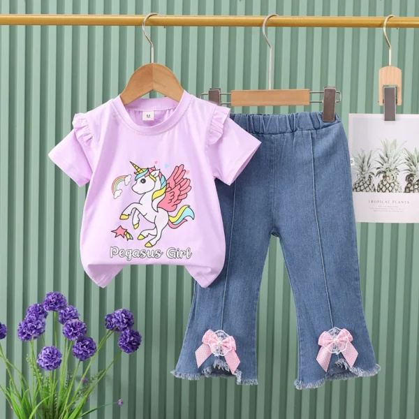 Baby girl/ new fashion unicron t-shirt with denim /2pcs
