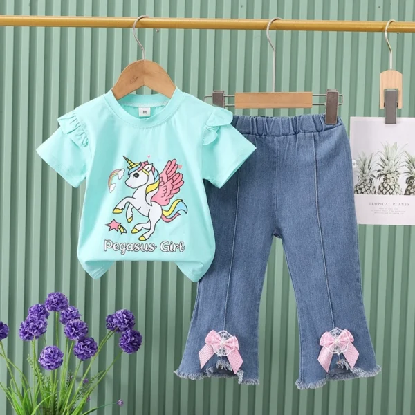 Baby girl /new fashion light blue unicron t-shirt whith short / 2pcs