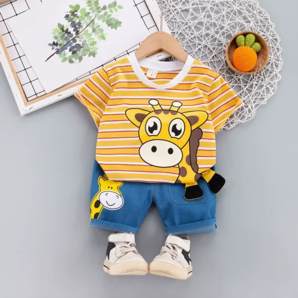 Baby boy/ hello girraf printed t-shirt ( yellow) with short /2pcs