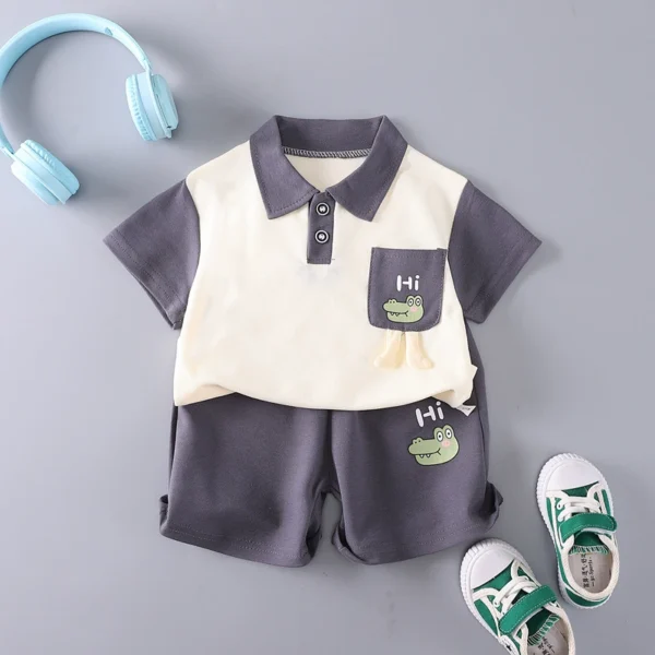 Baby boy / simple out fit /smart look /t-shirt with grey colour short/2pcs