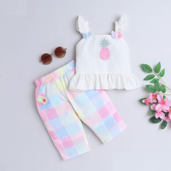 girls new fashion pineapple printed top and trousers