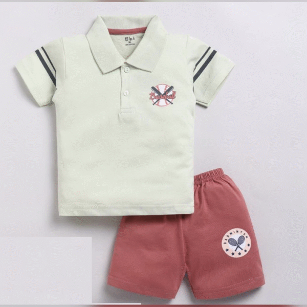 Baby boy/ casual wear/ green t-shirt with red short/2pcs