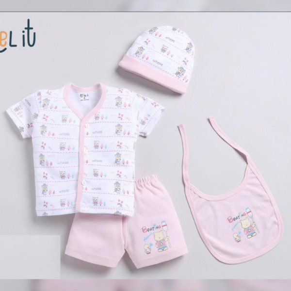 Baby boy and girl /borting fashion pink top and short with cap /4 pcs