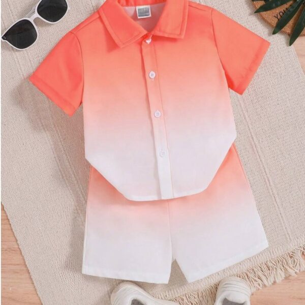 Baby Boys' Gradient Collared Short Sleeve Shirt And Casual Shorts Set