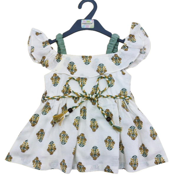 Baby girls floral printed flutter sleeves cotton fit flare dress