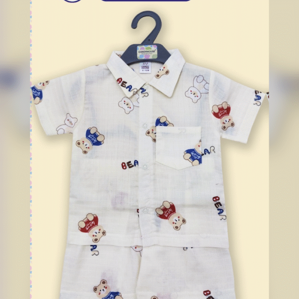 Baby boys bear printed casual shirt and short light yellow  (2pcs)
