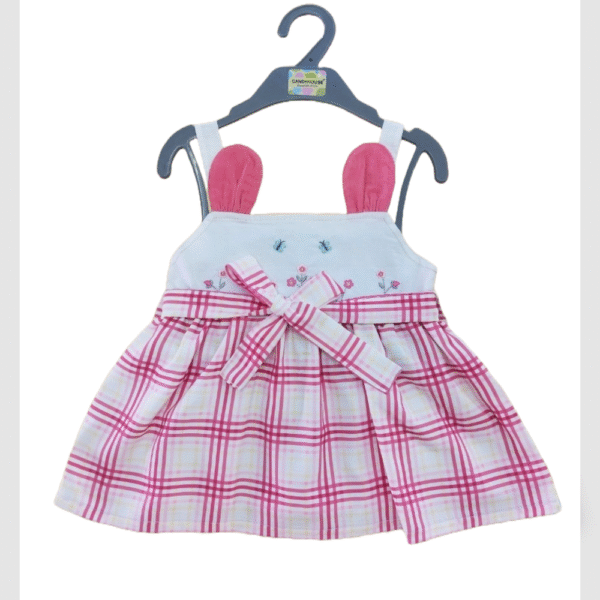 Baby girls sleevless frock / small bunny ear accent on the shoulder