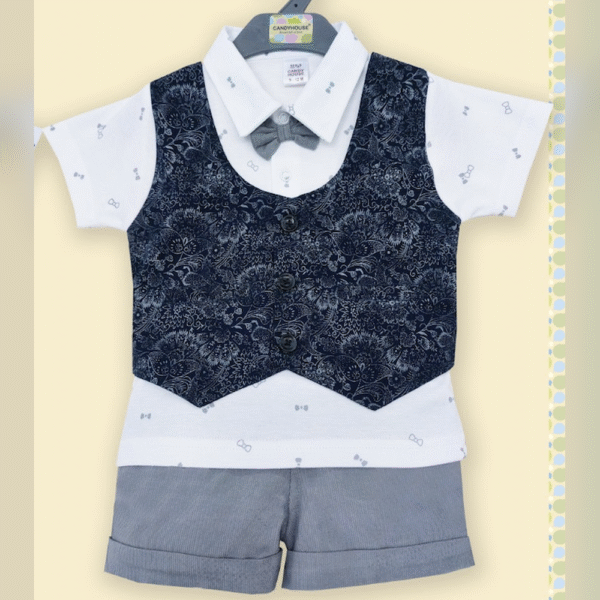 Baby boys / white t-shirt with navy blue westcort with short ( 3pcs)
