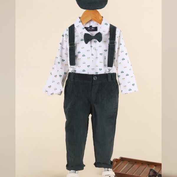 Baby boys/ Classic Corduroy Ensemble (green)t-shirt and pant & bow with suspender /5pcs
