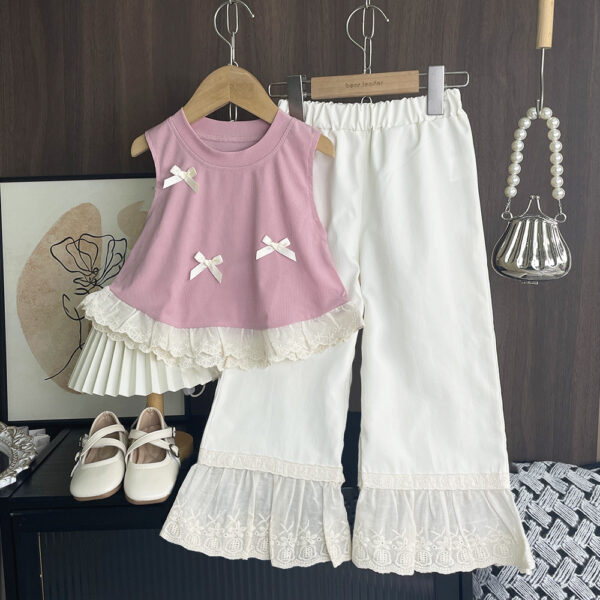 Girls elegant pink and white ruffle outfit top and pant