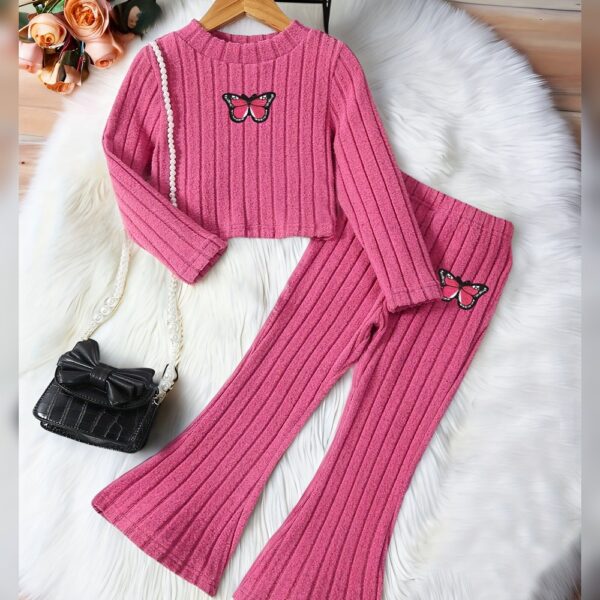 Butterfly Ribbed outfits longsleeve top with pant