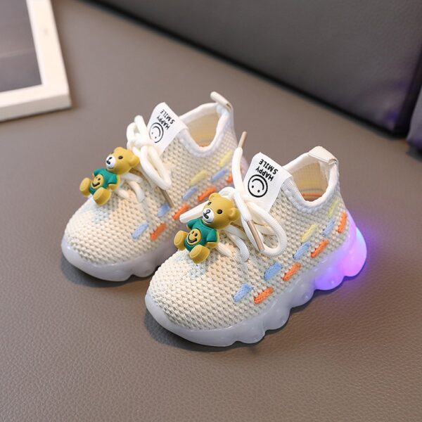 Kids luminous sneakers - light shoes (white in green teddy)
