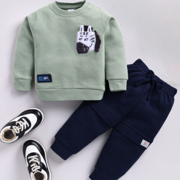 Zebra academy kids ensemble t-shirt and pant 2pcs (Geraph Green)