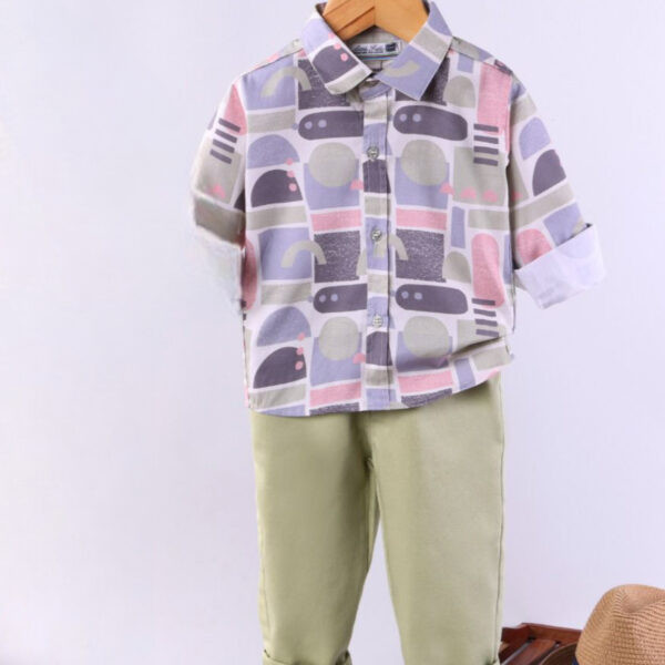 Little Folk mosaic style & eclectic pattern suit 2pcs(Green)
